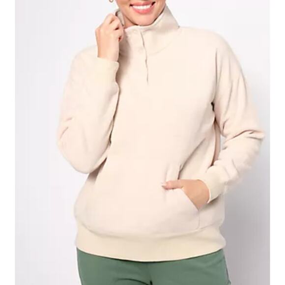 Anybody Lounge Polar Fleece Pop Over Henley Sz M Cozecore Fall Soft Cozy QVC - Picture 1 of 9